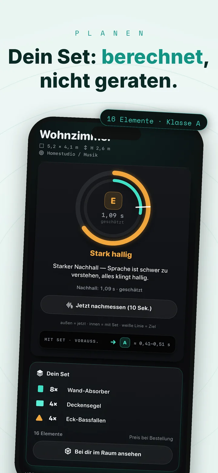 PolySound-App: Analyse-Ergebnis mit Akustik-Note